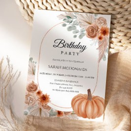 Fall Autumn Floral Boho Woman Birthday Invitation 招待状