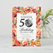 Fall Autumn Floral Photo SURPRISE 50th Birthday  招待状 (スタンド正面)