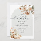 Fall Autumn Floral Pumpkin Woman Birthday Brunch 招待状 (正面)