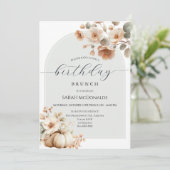 Fall Autumn Floral Pumpkin Woman Birthday Brunch 招待状 (スタンド正面)