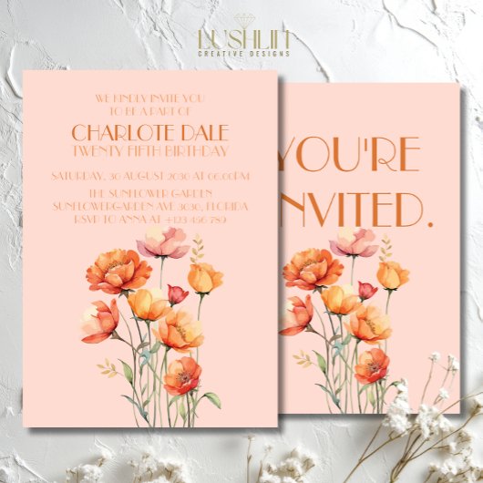 Fall/Autumn Floral Rustic Birthday Party 招待状