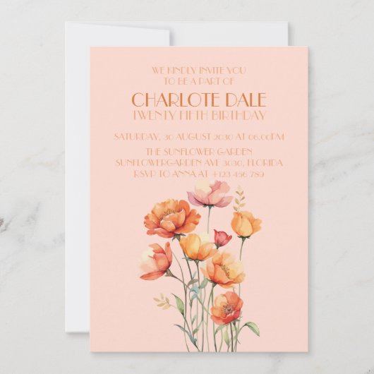 Fall/Autumn Floral Rustic Birthday Party 招待状 (正面)