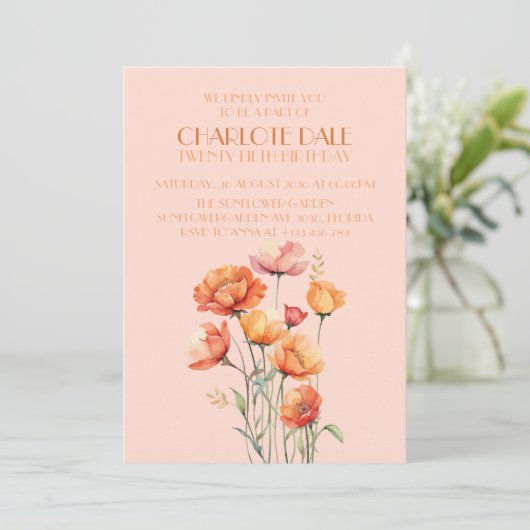 Fall/Autumn Floral Rustic Birthday Party 招待状 (スタンド正面)