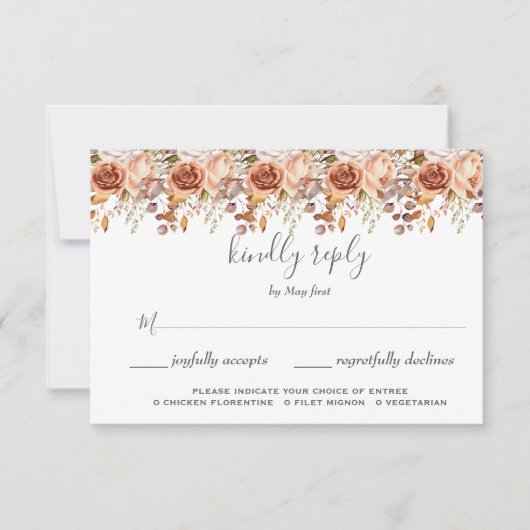 Fall Autumn Leaves Rustic Country Boho Wedding 出欠カード (正面)