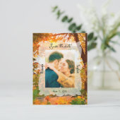 Fall Autumn Leaves Wedding Photo Save the Date  ポストカード (スタンド正面)