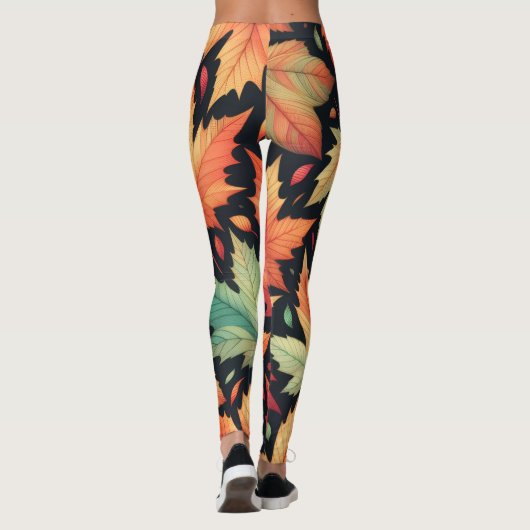 Fall Autumn Maple Leaves Colorful Pattern  レギンス (裏面)
