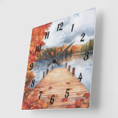 Fall Autumn Nature Lake Trees Landscape Painting スクエア壁時計 (傾斜)