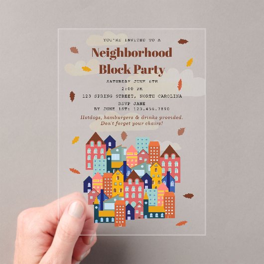 Fall Autumn Neighborhood Block Party アクリル招待状 (インサイチュ (ポータブル))
