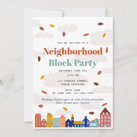 Fall Autumn Neighborhood Block Party 招待状 (正面)