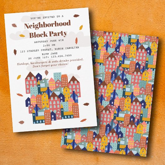 Fall Autumn Neighborhood Block Party 招待状