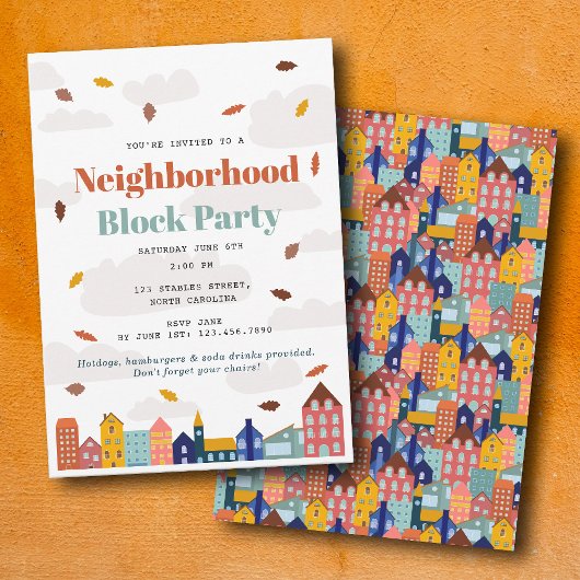 Fall Autumn Neighborhood Block Party 招待状