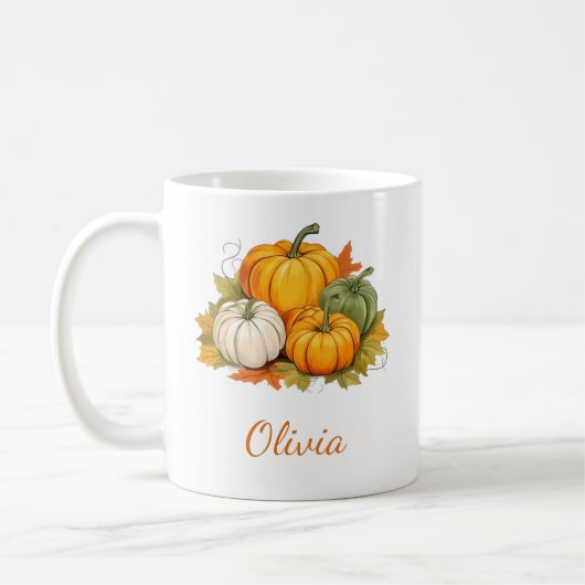 Fall Autumn Rustic Pumpkin Custom Name Baby Shower コーヒーマグカップ (左)