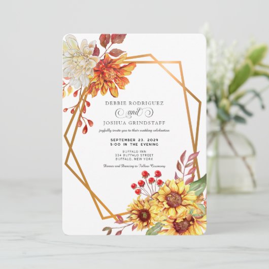 Fall Autumn Sunflower Wedding Invitation  招待状 (スタンド正面)