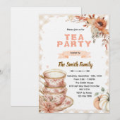 Fall autumn thanksgiving tea party invitation  招待状 (正面/裏面)