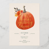 Fall Autumn Thanksgiving Watercolor Pumpkin Gold 箔招待状 (正面)