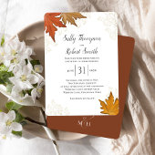 Fall Autumn Watercolor Leaves Wedding Custom 招待状