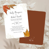 Fall Autumn Watercolor Leaves Wedding Custom 招待状