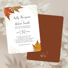 Fall Autumn Watercolor Leaves Wedding Custom 招待状
