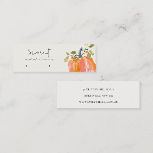Fall Autumn Watercolor Pumpkin Earring Display スキニー名刺 (正面/裏面)