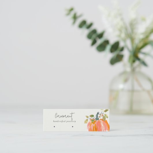 Fall Autumn Watercolor Pumpkin Earring Display スキニー名刺 (スタンド正面)