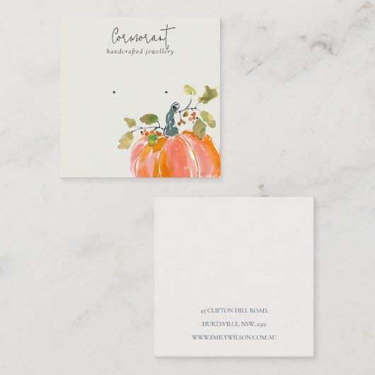 Fall Autumn Watercolor Pumpkin Earring Display スクエア名刺 (正面/裏面)
