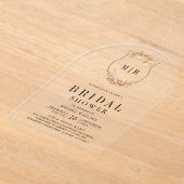 Fall Autumn Wildflower Crest Bridal Shower アクリル招待状 (レイダウン)