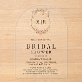Fall Autumn Wildflower Crest Bridal Shower アクリル招待状 (正面)