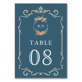 Fall Autumn Wildflower Crest Dusty Blue Wedding テーブルナンバー (正面)