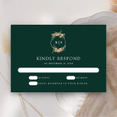 Fall Autumn Wildflower Crest Emerald Green Wedding 出欠カード