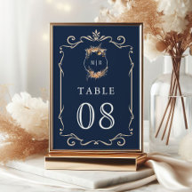 Fall Autumn Wildflower Crest Navy Blue Wedding