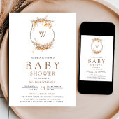 Fall Autumn Wildflower Crest QR Code Baby Shower 招待状