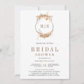 Fall Autumn Wildflower Crest QR Code Bridal Shower 招待状 (正面)