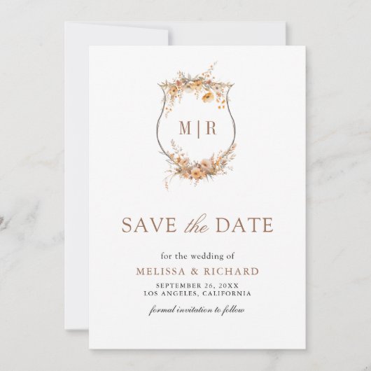 Fall Autumn Wildflower Crest QR Code Wedding セーブザデート (正面)