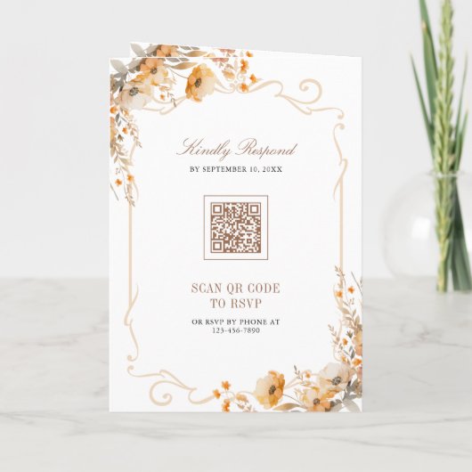 Fall Autumn Wildflower Crest QR Code Wedding 招待状 (裏面)