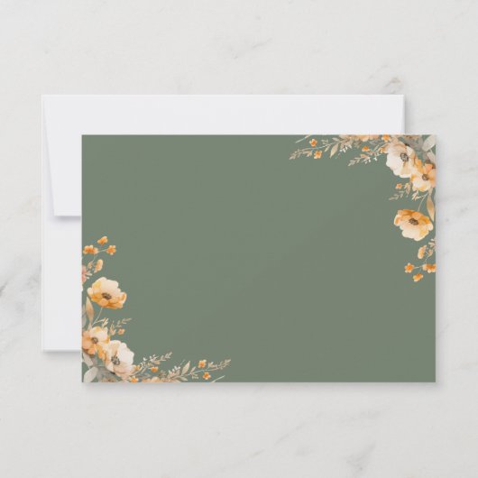 Fall Autumn Wildflower Crest Sage Green Wedding 出欠カード (裏面)