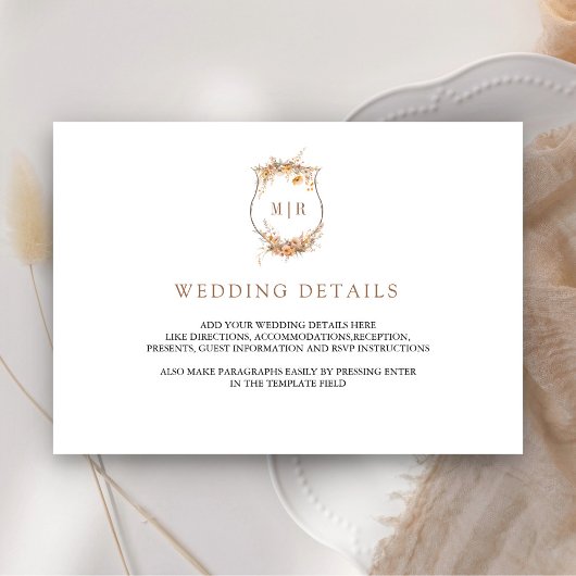 Fall Autumn Wildflower Crest Wedding Details エンクロージャーカード