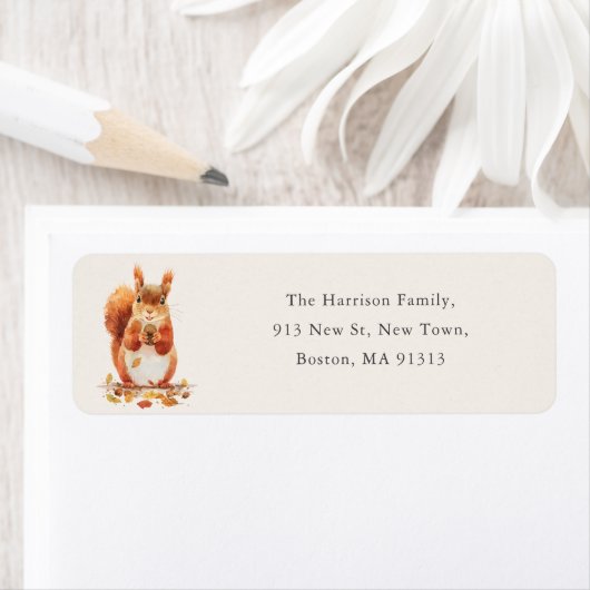 Fall Autumnal Cute Squirrel | New Home Address  ラベル (インサイチュ)