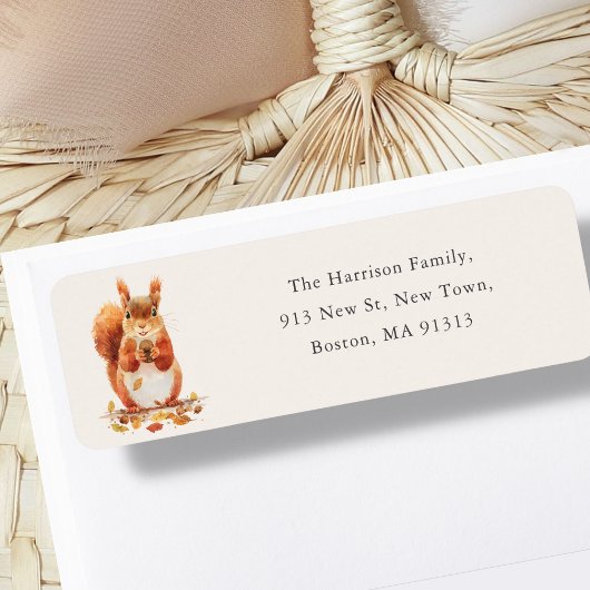 Fall Autumnal Cute Squirrel | New Home Address  ラベル