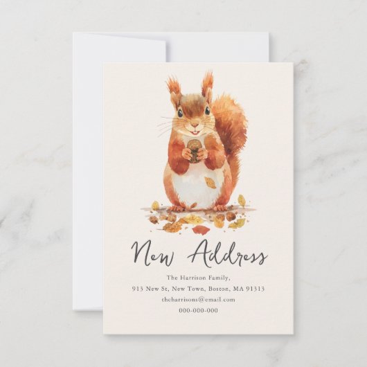 Fall Autumnal Cute Squirrel | New Home Address  案内状 (正面)