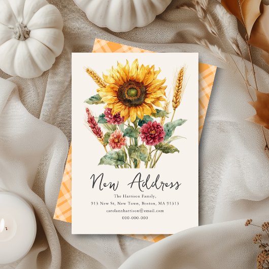 Fall Autumnal Sunflower | New Home Address  ノートカード