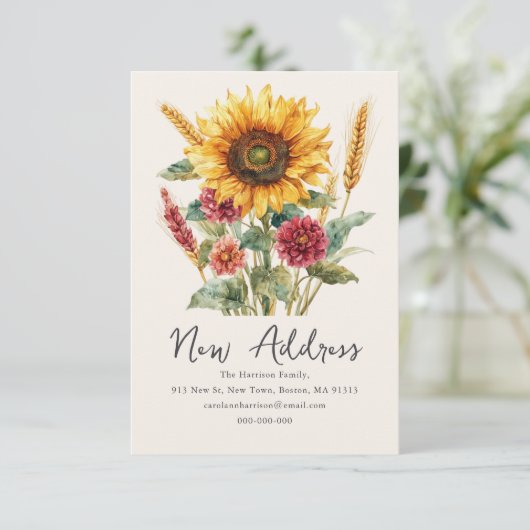 Fall Autumnal Sunflower | New Home Address  案内状 (スタンド正面)