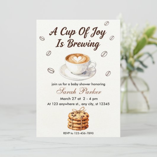 Fall Baby is Brewing Coffee Baby Shower Invitation 招待状 (スタンド正面)