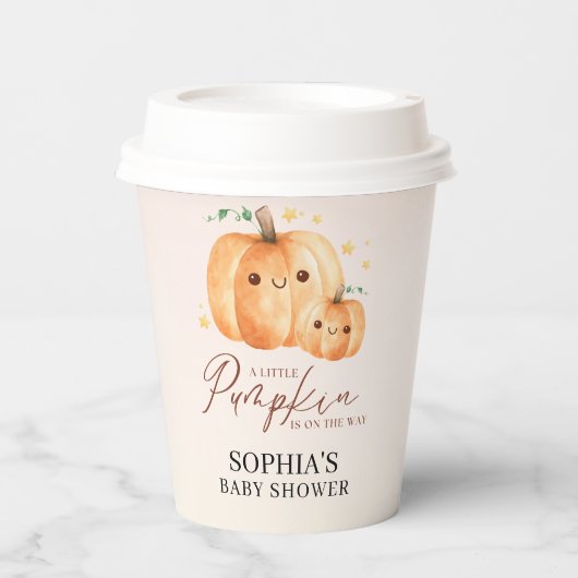 Fall Baby Shower – "A Little Pumpkin" Soft Orange  紙コップ (正面)