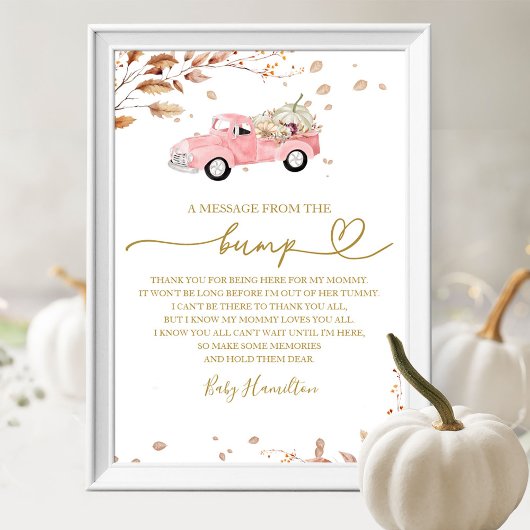 Fall Baby Shower A Message From The Bump Sign ポスター
