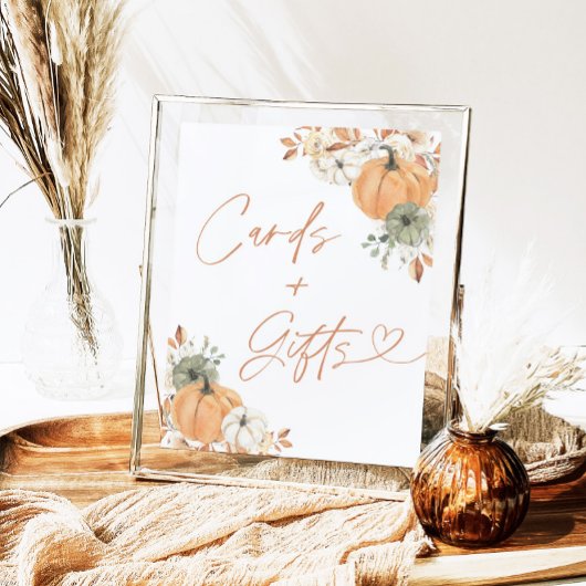 Fall Baby Shower Cards and Gifts Sign, Pumpkin ポスター