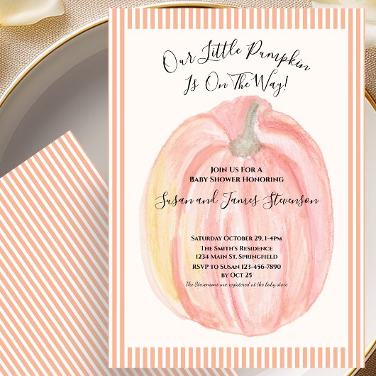 Fall Baby Shower Invitation Little Pumpkin Stripes 招待状