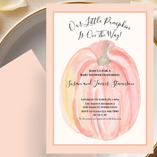 Fall Baby Shower Invitation Orange Little Pumpkin  招待状