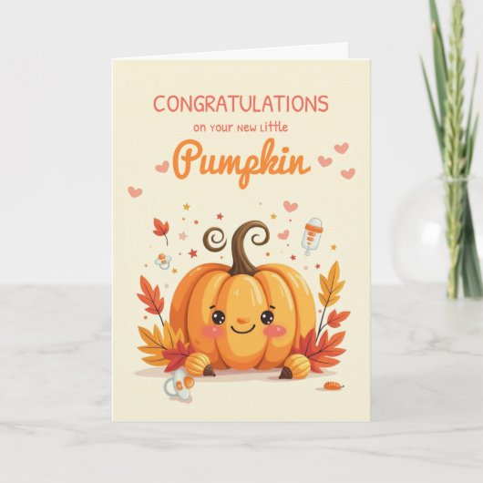 Fall Baby Sprinkle Congratulations Little Pumpkin カード (正面)