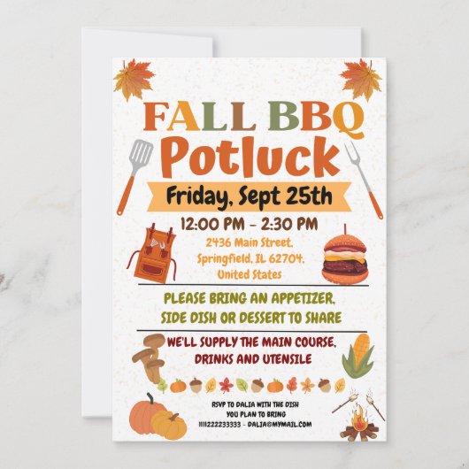 Fall BBQ Potluck Invitation Card 招待状 (正面)