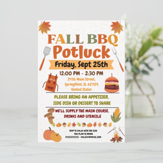 Fall BBQ Potluck Invitation Card 招待状 (スタンド正面)